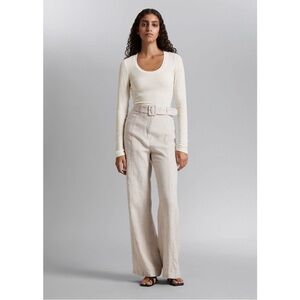 & Other Stories Linen belted trousers 6 wide leg cream tan minimalist high rise